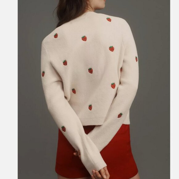 Anthropologie NVLT Strawberry Print Knit Cardigan Sweater Lady Jacket M NWT - Picture 4 of 5